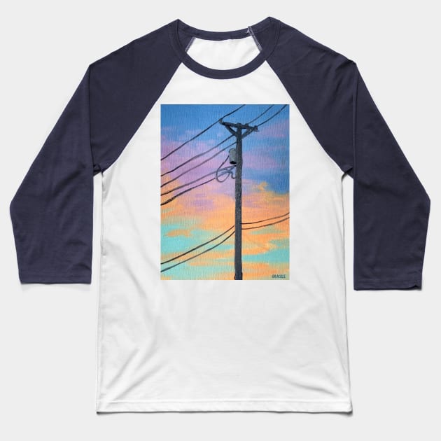 Sunset Telephone Pole Baseball T-Shirt by Jan Grackle